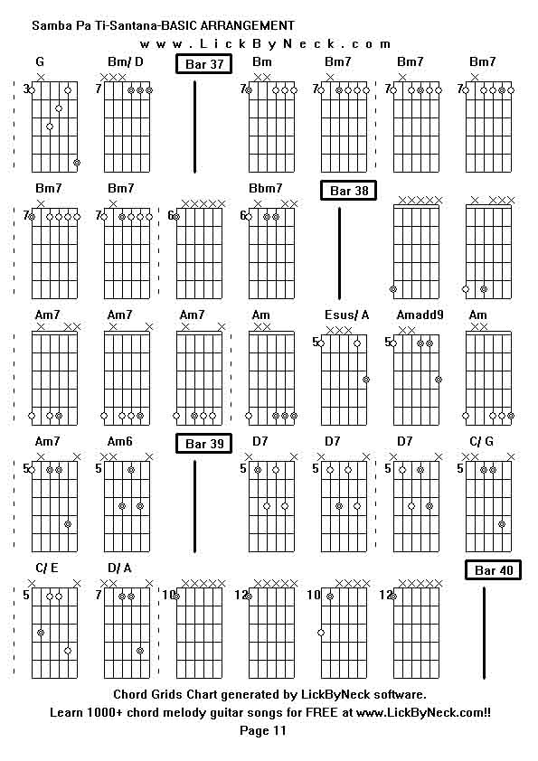 Chord Grids Chart of chord melody fingerstyle guitar song-Samba Pa Ti-Santana-BASIC ARRANGEMENT,generated by LickByNeck software.